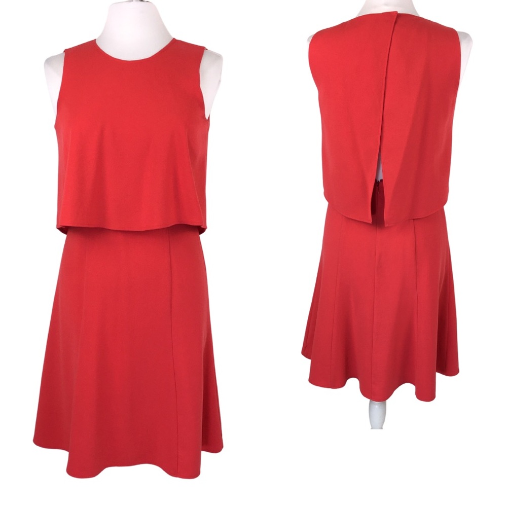 BCBGMaxAzria Mode Orange Coral Mod Tiered Open Back Retro Swing Dress size 6
